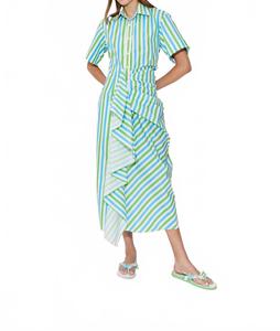 Сборчатое платье-рубашка в сине-зеленую полоску Rosie Assoulin