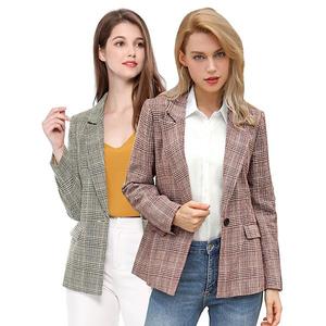 2 упаковки женский блейзер в клетку с вырезным лацканом и одной пуговицей Inspire Chic, Burgundy Black