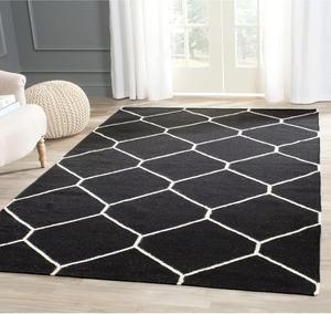 Ковер SAFAVIEH, 92 x 153 см, Dhurries Collection Black/Ivory DHU635A ручной работы плоского плетения из премиальной шерсти