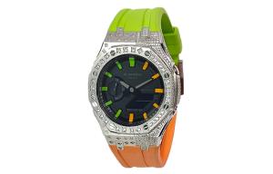 Часы Casio G-Shock Analog-Digital 2100 Series, арт. GA-2100-1A1, зеленый/оранжевый/серебристый