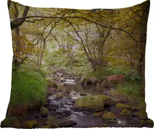 Подушка для улицы Олень, Дерево, Лес, 40 x 40 см, водонепроницаемая, подушка для отдыха, подушка для интерьера, обивка с изображением MuchoWow