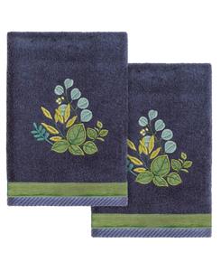 Набор из двух полотенец для рук из турецкого хлопка с вышивкой Botanica Linum Home, цвет marine
