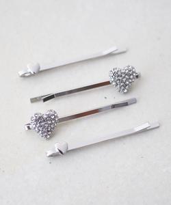Набор маленьких заколок в форме сердца из камней Discoat, цвет Silver