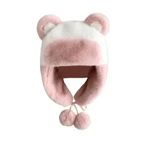 Милый плюшевый медвежонок в шапке-ушанке Brangdy, розовый