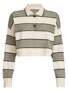 Рубашка поло в полоску Brunello Cucinelli, зеленый