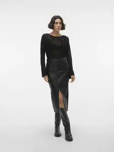 Юбка из искусственной кожи Vero Moda "VMVERI HR CALF PL SKIRT NOOS", черный