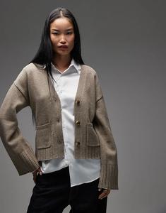 & Other Stories кардиган из смеси шерсти с присборенной талией и объемными рукавами цвета моль