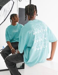 Голубая оверсайз-футболка ASOS DESIGN с принтом города Лос-Анджелес спереди и сзади ASOS DESIGN