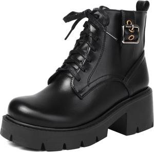 Женские массивные ботинки Roimaash с шнуровкой, высокие до щиколотки, с рифленой подошвой, 078 Black