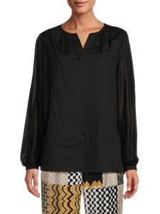 Блузка с V-образным вырезом и рукавами-буфами Halston, черный