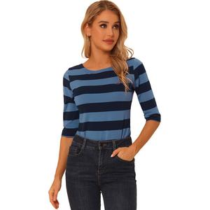 Женские повседневные футболки с рукавами до локтя, облегающие топы с вырезом лодочкой ALLEGRA K, цвет Blue Dark Blue