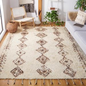 Ковер SAFAVIEH, 275 x 366 см, Kenya Collection, Ivory & Brown, ручной вязки марокканский бохо с шерстяными кистями, идеален для помещений с высокой проходимостью в гостиной, спальне (KNY115A)