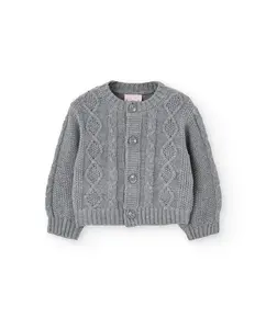 Вязаная куртка для маленькой девочки с длинными рукавами и круглым вырезом Boboli, серый