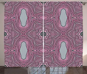 Штора ABAKUHAUS в геометрическом деревенском стиле с гипнотизирующим полосатым мотивом, универсальная ленточная штора для гостиной с петлями и крючками, 280 x 175 см, розовый, бледно-серый и черный Abakuhaus