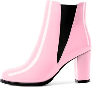 Женские модные ботильоны AUMOTED с высокой массивной колодкой, короткие, с круглым носком, эластичные, теплые, с боковой молнией, на каблуке 3,4 дюйма, зимние ботильоны, Pink