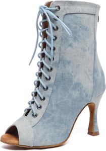 Женские удобные танцевальные туфли Minishion с открытым носком для свадьбы и вечера, ботильоны, L608 Light Blue 9Cm Heel