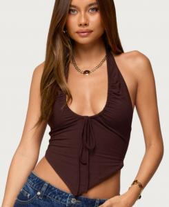 Женский топ-халтер Cindy с открытой спиной и треугольной завязками на шее Edikted, Brown