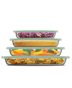 Набор из 4 противней из боросиликатного стекла с крышками JoyJolt, Sage Green