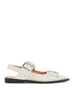 Женские балетки с пряжкой и открытой пяткой Ganni, белый