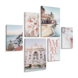 Картины на холсте Muralo Set Italien Marmor Blumen цвет beige/blau/weiß