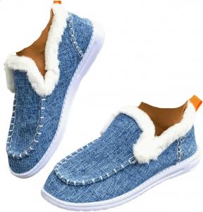 Женские сапоги Зимние Слипоны Снежные сапоги Пушистые ботиночки с искусственным мехом | Теплая зимняя обувь и повседневные плюшевые короткие сапоги Generic, Blue-E