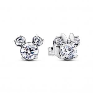 Серьги Pandora Disney Mickey Mouse & Minnie Mouse Sparkling Stud Earrings, стерлинговое серебро