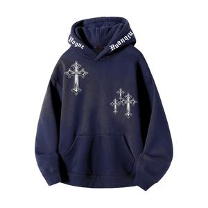 Толстовка Unisex Hooded Thickened Heavyweight HUANQIU, темно-синий-without hood rope[fleece-lined]