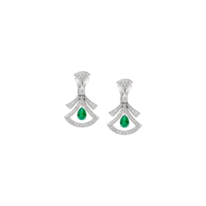 Ажурные серьги «мечта дивы» из 18-каратного белого золота с каплевидными изумрудами, круглыми бриллиантами и бриллиантовым паве Bulgari