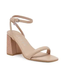 Кожаные босоножки на каблуке Guess, бежевый