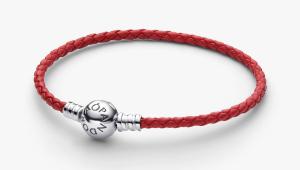 Браслет Pandora Braided Leather, серебро/красный