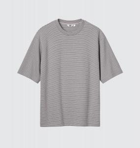 Футболка Uniqlo Airism Cotton Oversized Striped, 04 серый