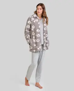 Женский комплект: пижама и халат на пуговицах Lohe, серый
