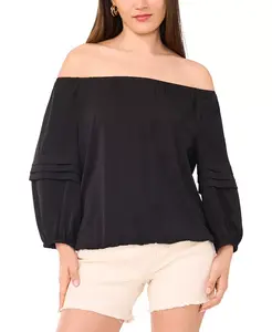 Женская блуза с открытыми плечами и плиссированными рукавами Vince Camuto, черный