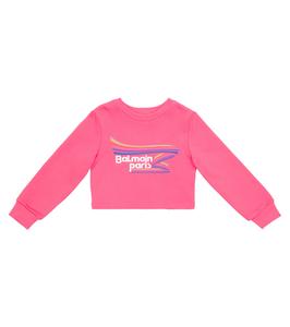 Укороченная хлопковая толстовка с логотипом Balmain Kids, Fuxia