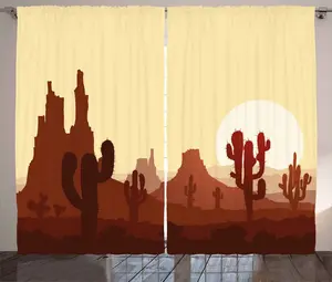 Штора ABAKUHAUS Cactus Rustic, Arid Land Eco Sunset, присборенная штора для спальни с петлями и крючками, 280 x 225 см, желто-коричневое красное дерево Abakuhaus