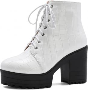 Женские массивные ботильоны на платформе с высоким каблуком, шнуровкой и молнией, с круглым носком, вестерн-стиль, праздничные короткие ботинки JOEUSTY, White