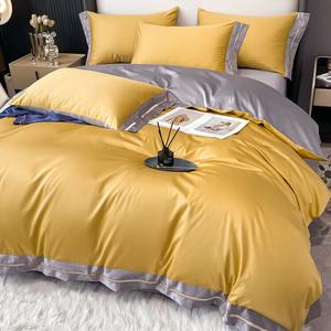 LUOLAI HOME Комплект постельного белья 4 предмета: простыня на резинке 150 см, пододеяльник 200x230 см, цвет Aidela - лимонно-желтый + современный серый