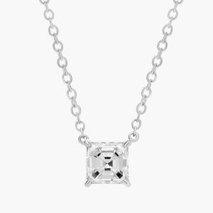 Подвеска с бриллиантом-солитером Asscher Cut из 14-каратного белого золота (3/4 карата, Tw. - HI / SI1-SI2) Blue Nile