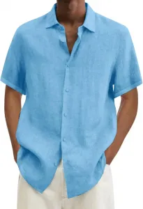 Мужская хлопковая льняная рубашка-поло с длинным рукавом