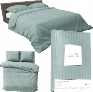 Постельное белье из сатина 160х200 гладкая полоска премиум мята Detexpol