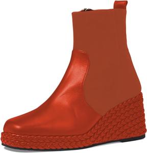 Женские ботильоны YDN с платформой, плетеной отделкой, высокие на стойке, квадратный носок, боковые молнии, для вечеринок, шопинга и работы, размеры 4-16 US, Orange