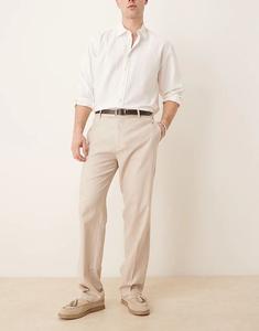 Строгие брюки прямого кроя из льняной смеси ASOS DESIGN цвета «песок»