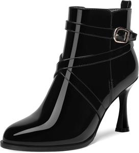Женские ботильоны MODENCOCO с ремешком на щиколотке, пряжкой, закругленным носком, молнией, свадебные на высоком каблуке-стилетте 3,3 дюйма, Black