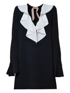 Платье с V-образным вырезом и оборками Nº21, черный