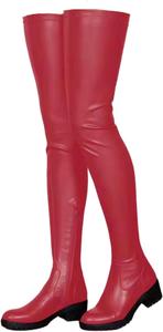 Женские ботфорты FOBIONED выше колена с широким каблуком, из искусственной кожи, эластичные, с платформой и молнией FOBOINED, Red-02