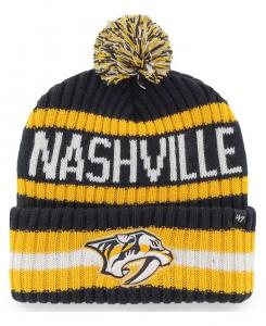 Мужская темно-синяя вязаная шапка Nashville Predators Bering с манжетами и помпоном '47 Brand