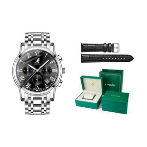 KANGOL Часы Quartz Movement Steel Strap Watch Men's Watch Black Dial, Silver Black Dial