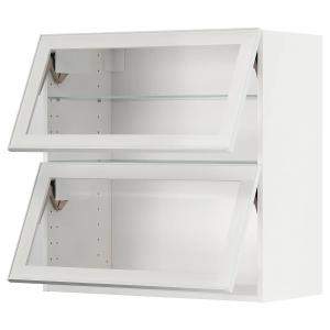 Шкаф настенный горизонтальный с 2 стеклянными дверями METOD IKEA, 80x80см, цвет white/hejsta white clear glass
