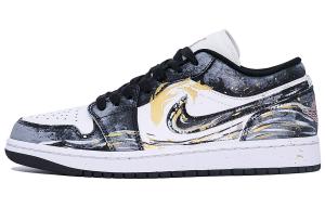 Jordan Air 1 устойчивые к истиранию низкие баскетбольные кроссовки Unisex Black Gold