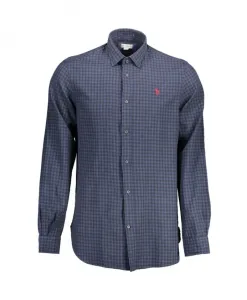 Синяя хлопковая мужская рубашка с длинными рукавами U.S. Polo Assn., синий